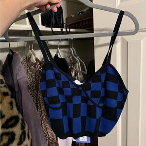 Blue and Black Checkered Women's Crop